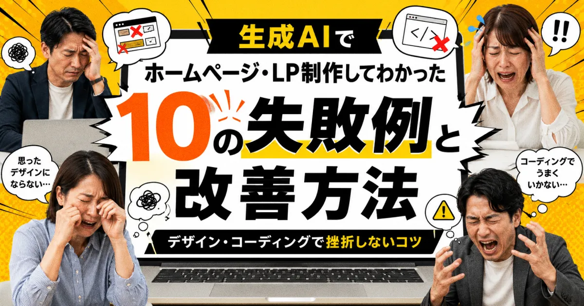 生成AIでホームページ・LP制作してわかった10の失敗例と改善方法｜デザイン・コーディングで挫折しないコツ