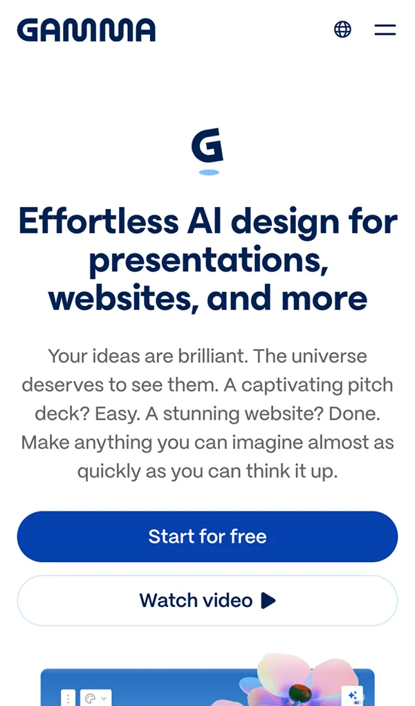 Gamma | Best AI Presentation Maker & Website Builderのモバイルサイズの画像