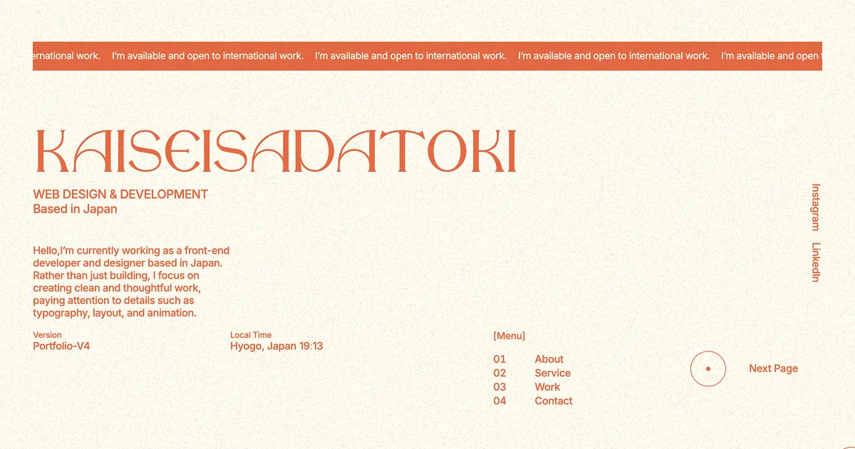 KAISEI SADATOKI | Portfolio-V4のPCサイズの画像