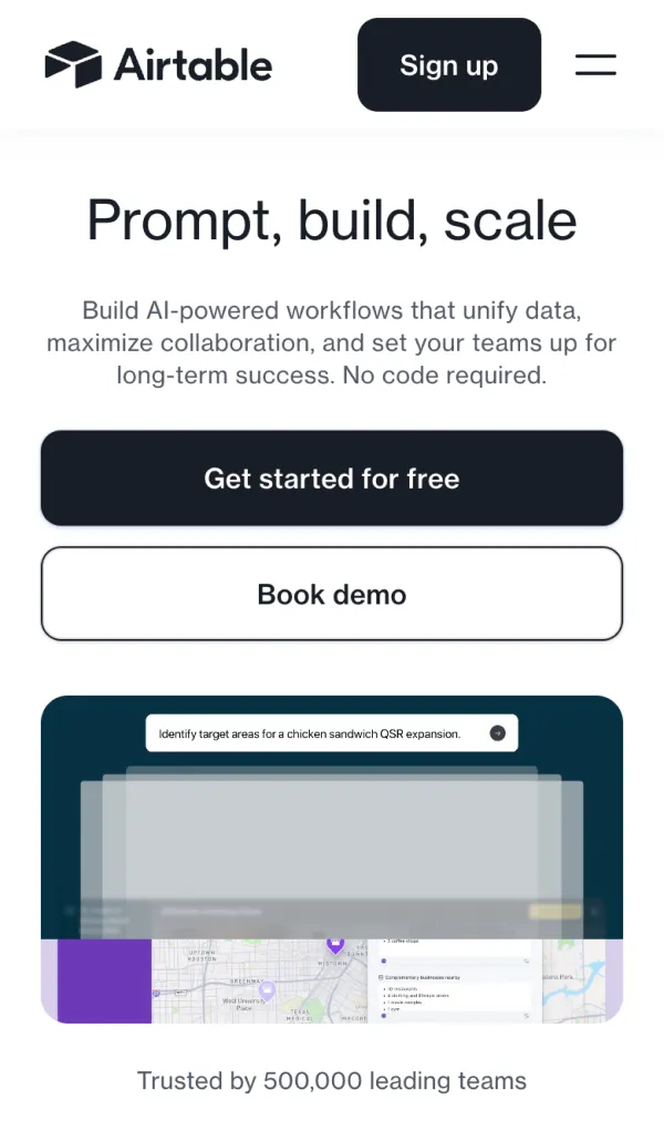 Airtable: Build Enterprise-ready AI Workflows, Apps & Agents - Airtableのモバイルサイズの画像