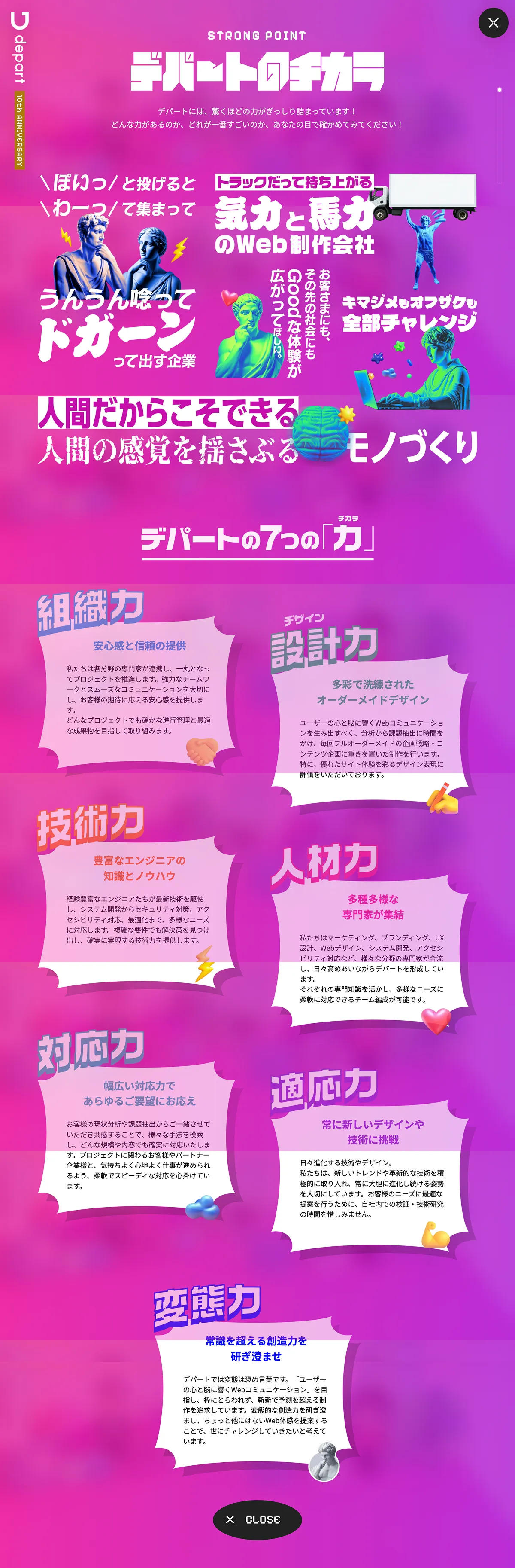 株式会社デパート 創立10周年特設サイトのPCサイズのサービス紹介画像