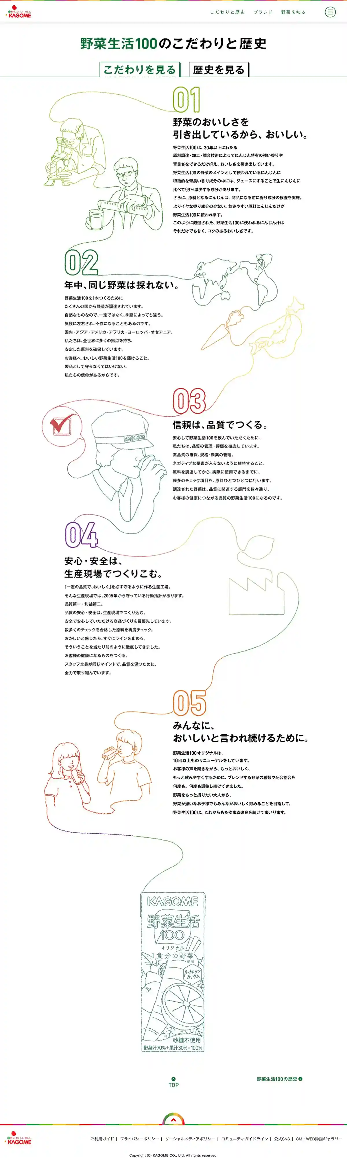 カゴメ｜野菜生活100のPCサイズのAboutページ画像