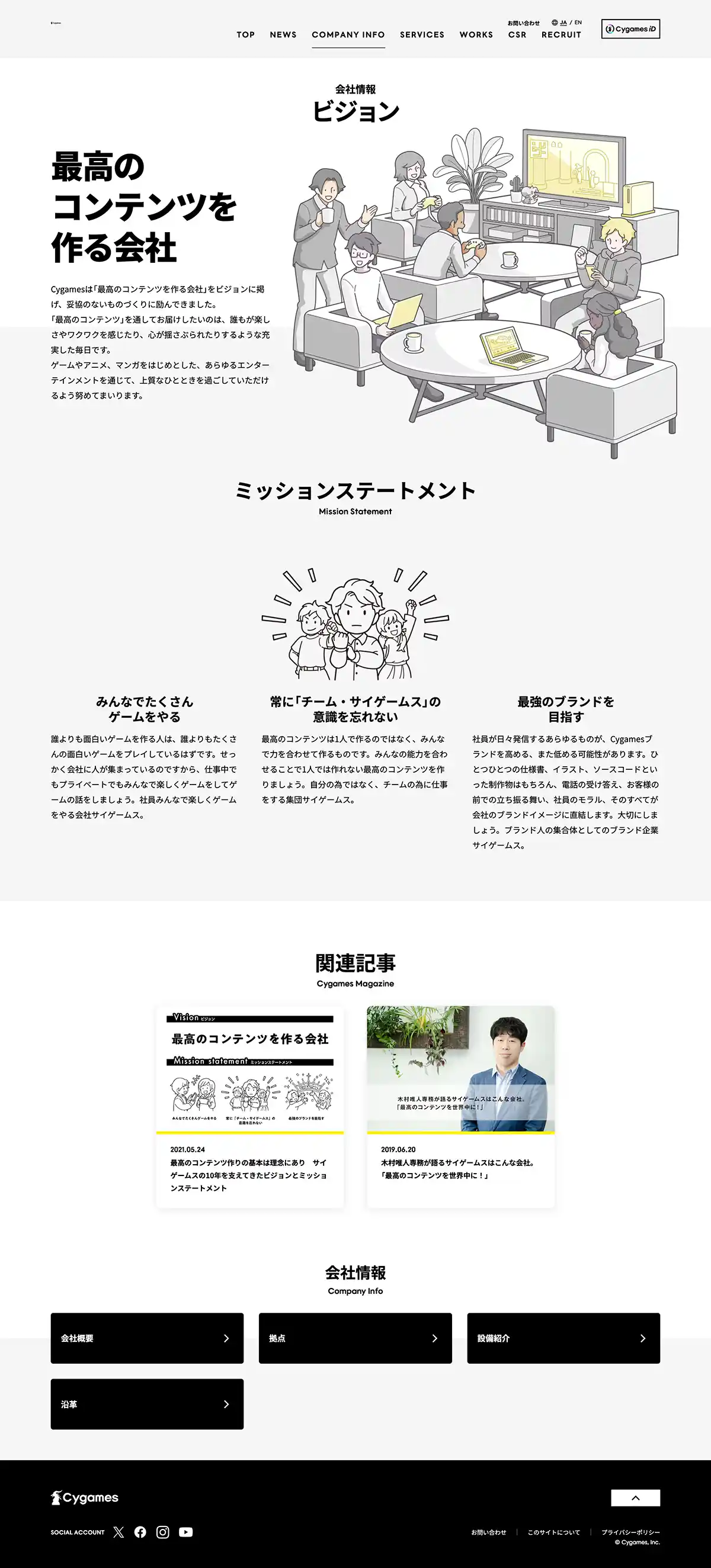 株式会社CygamesのPCサイズのAboutページ画像