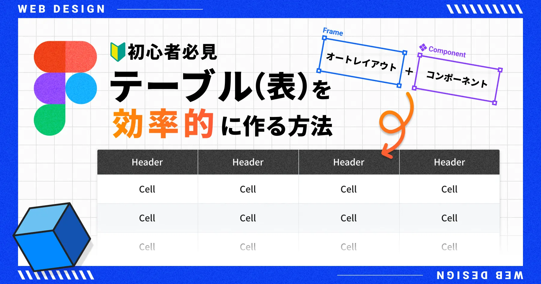 【初心者必見】Figmaでテーブル(表)を作る方法｜コンポーネント＋オートレイアウトで効率化のPCサイズの画像