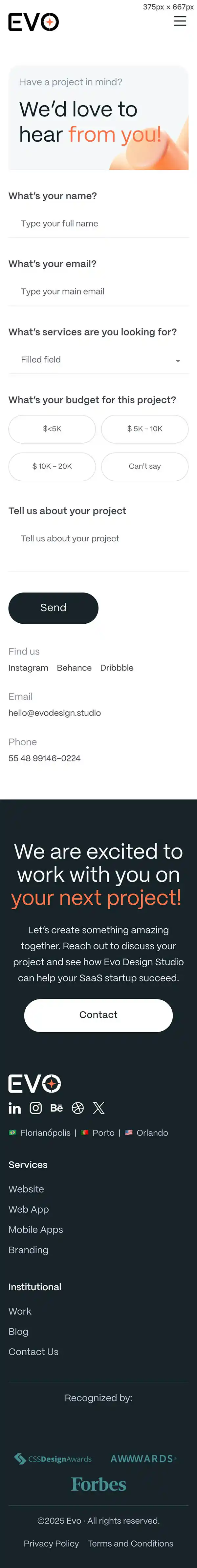 Evo Design Studio – UI/UX for Saas, Web and App – Evo Design Studioのモバイルサイズのお問い合わせ画像