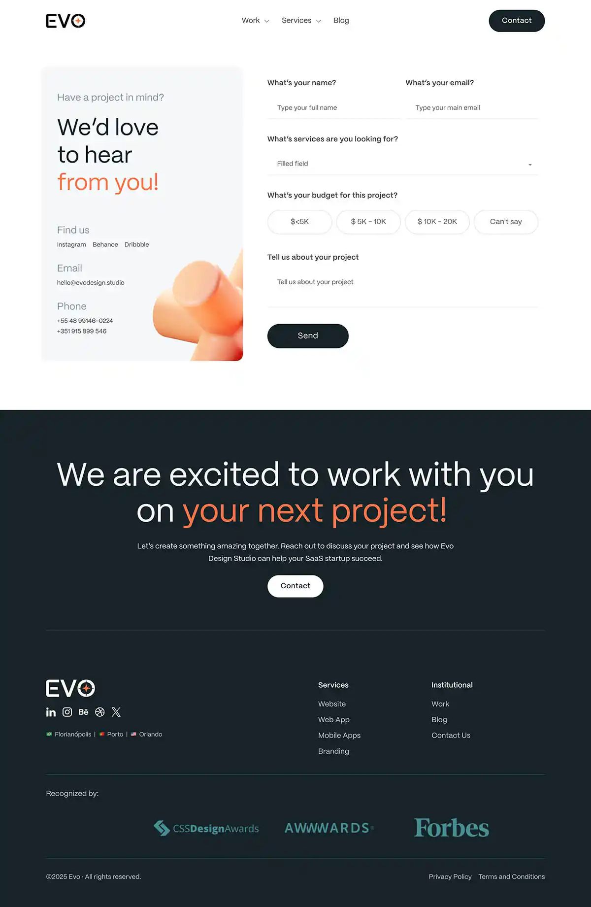 Evo Design Studio – UI/UX for Saas, Web and App – Evo Design StudioのPCサイズのお問い合わせ画像