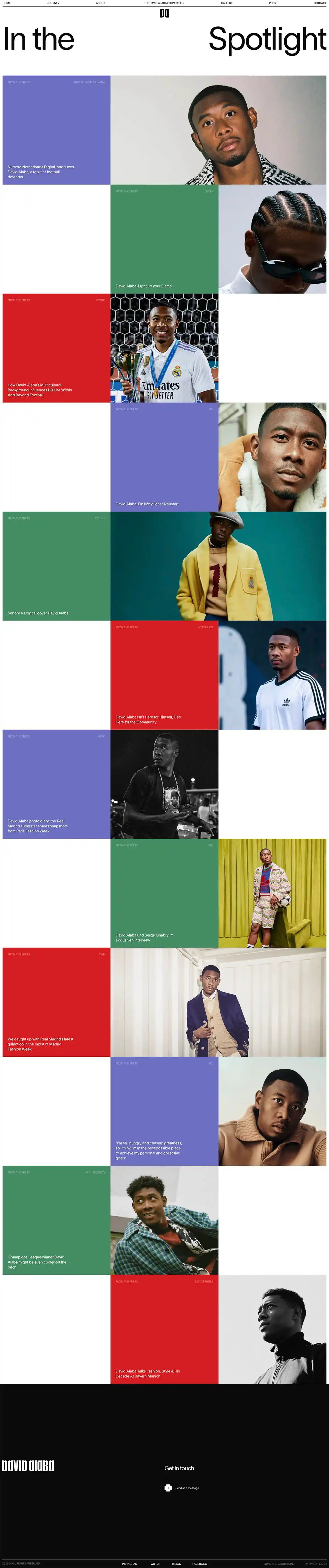 David Alaba — Official WebsiteのPCサイズのAboutページ画像