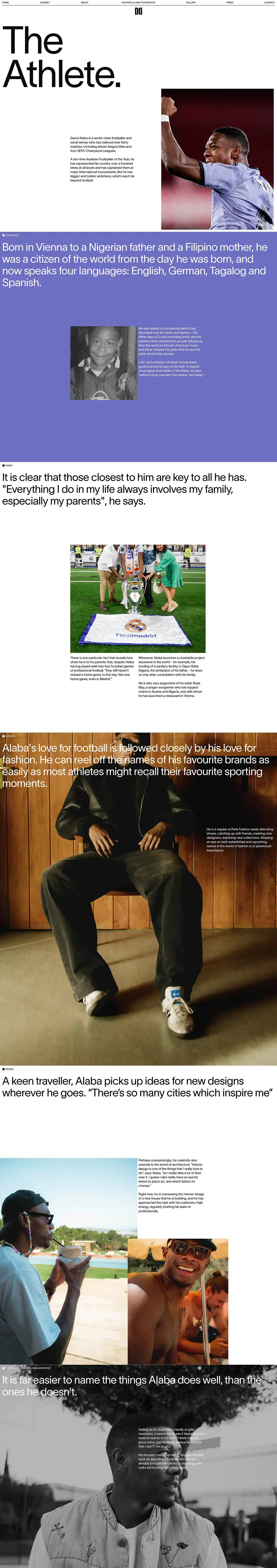 David Alaba — Official WebsiteのPCサイズのAboutページ画像