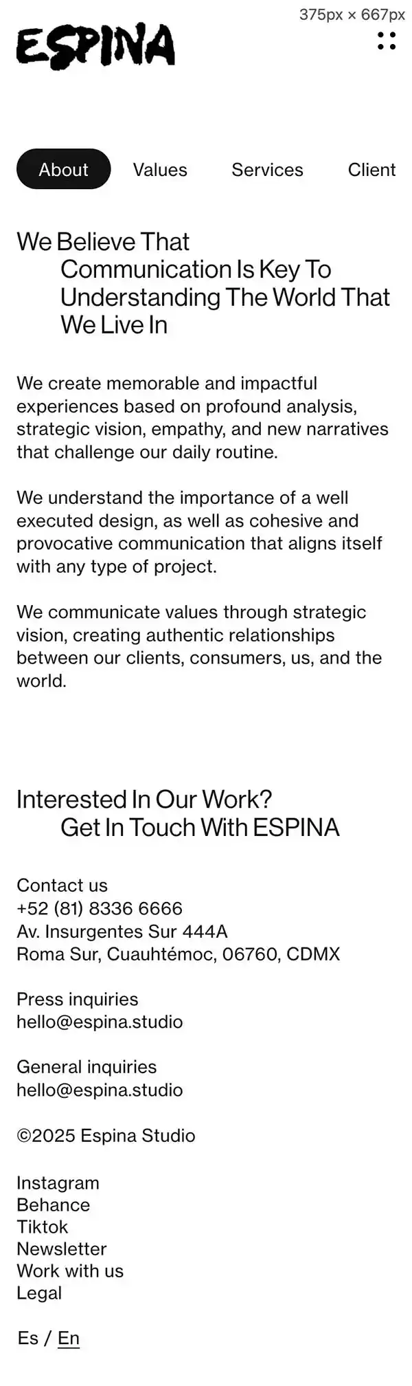 ESPINA Design Studio | Visual StorytellersのモバイルサイズのAboutページ画像