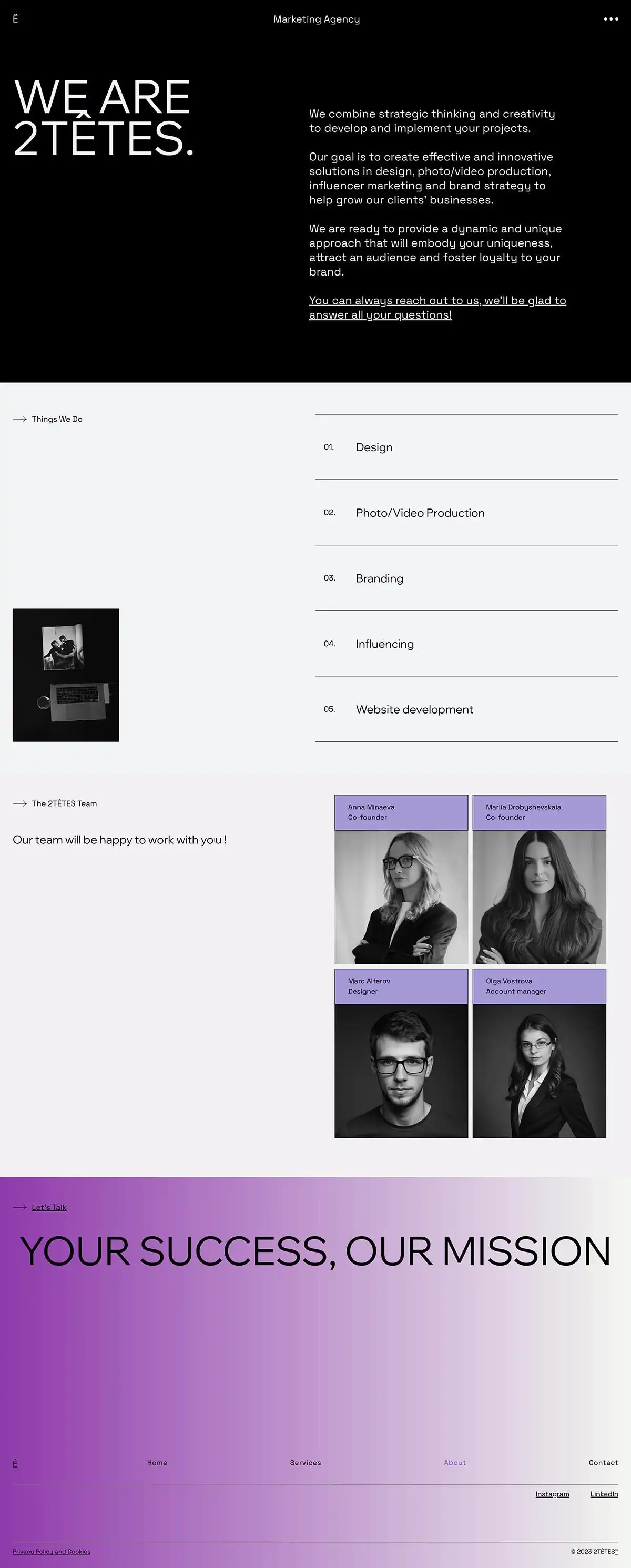 2TÊTES | Marketing agency in Paris |のPCサイズのAboutページ画像