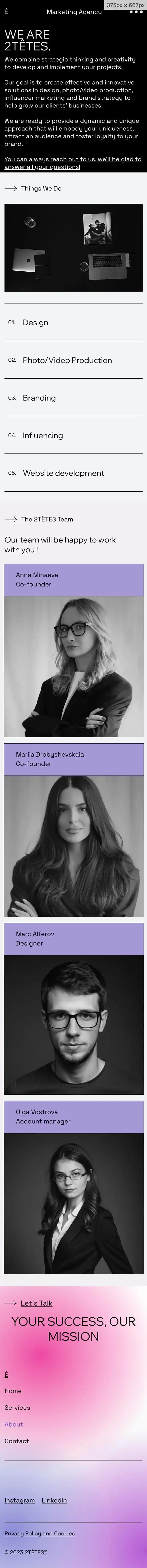 2TÊTES | Marketing agency in Paris |のモバイルサイズのAboutページ画像