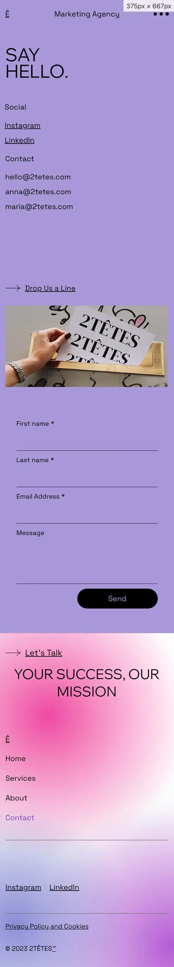 2TÊTES | Marketing agency in Paris |のモバイルサイズのお問い合わせ画像